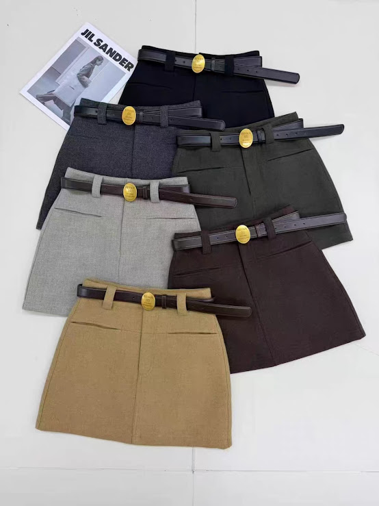 Lucas - Chân váy dạ mềm dáng A ngắn sẻ túi 2 bên + belt mặt tròn_thumbnail_6