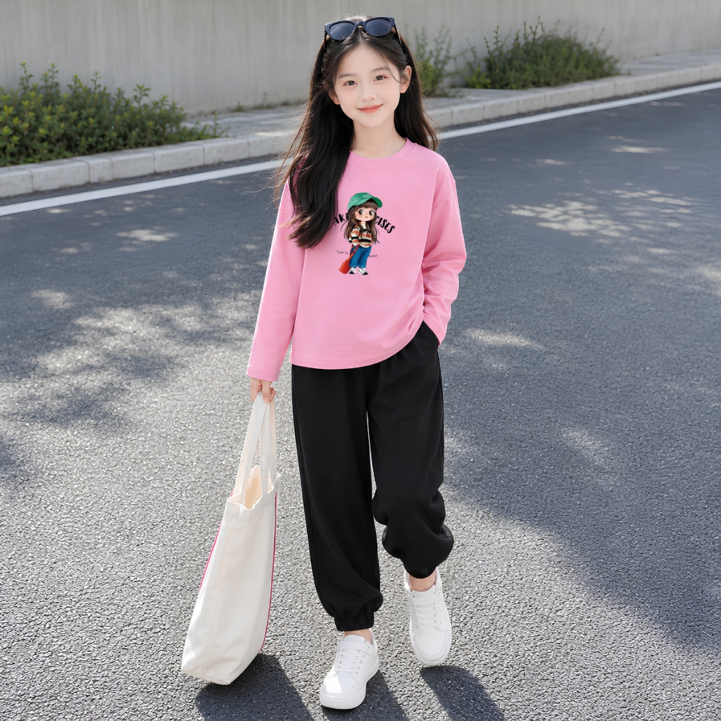 Set bộ Thu - Đông bé gái chất liệu cotton hình Cô gái đội mũ - Loza Kids BW726_thumbnail_4