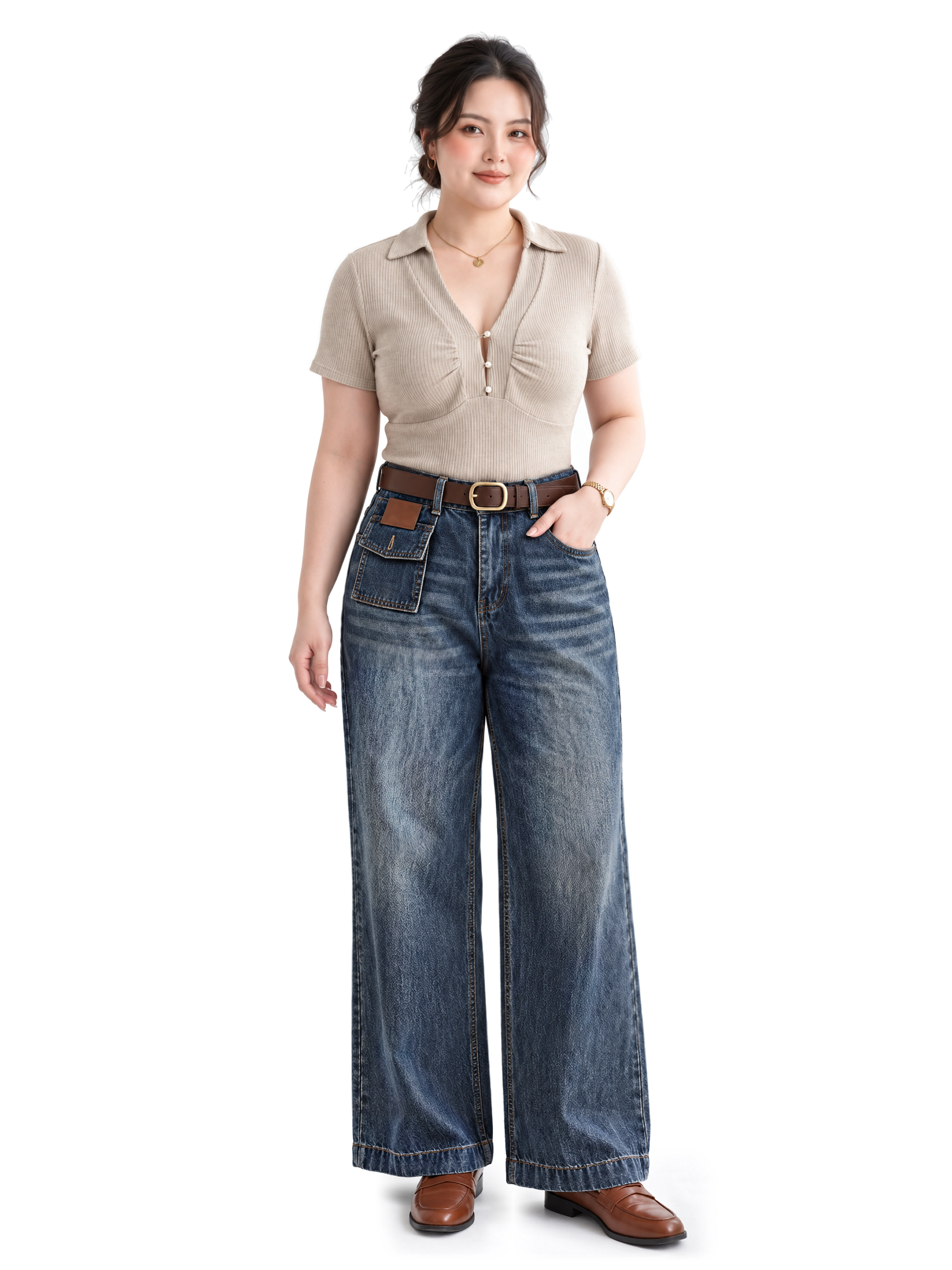 BIGSIZE NỮ - Quần jean suông phối túi T-QJ610
