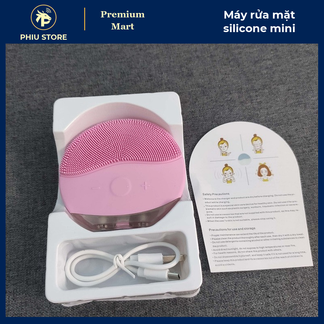 Máy Rửa Mặt Silicone Mini Cầm Tay Sạc Micro USB, Lông Mềm Nhiều Chế Độ Rung, Massage Làm Sạch Da Mặt - PHIU STORE_thumbnail_2