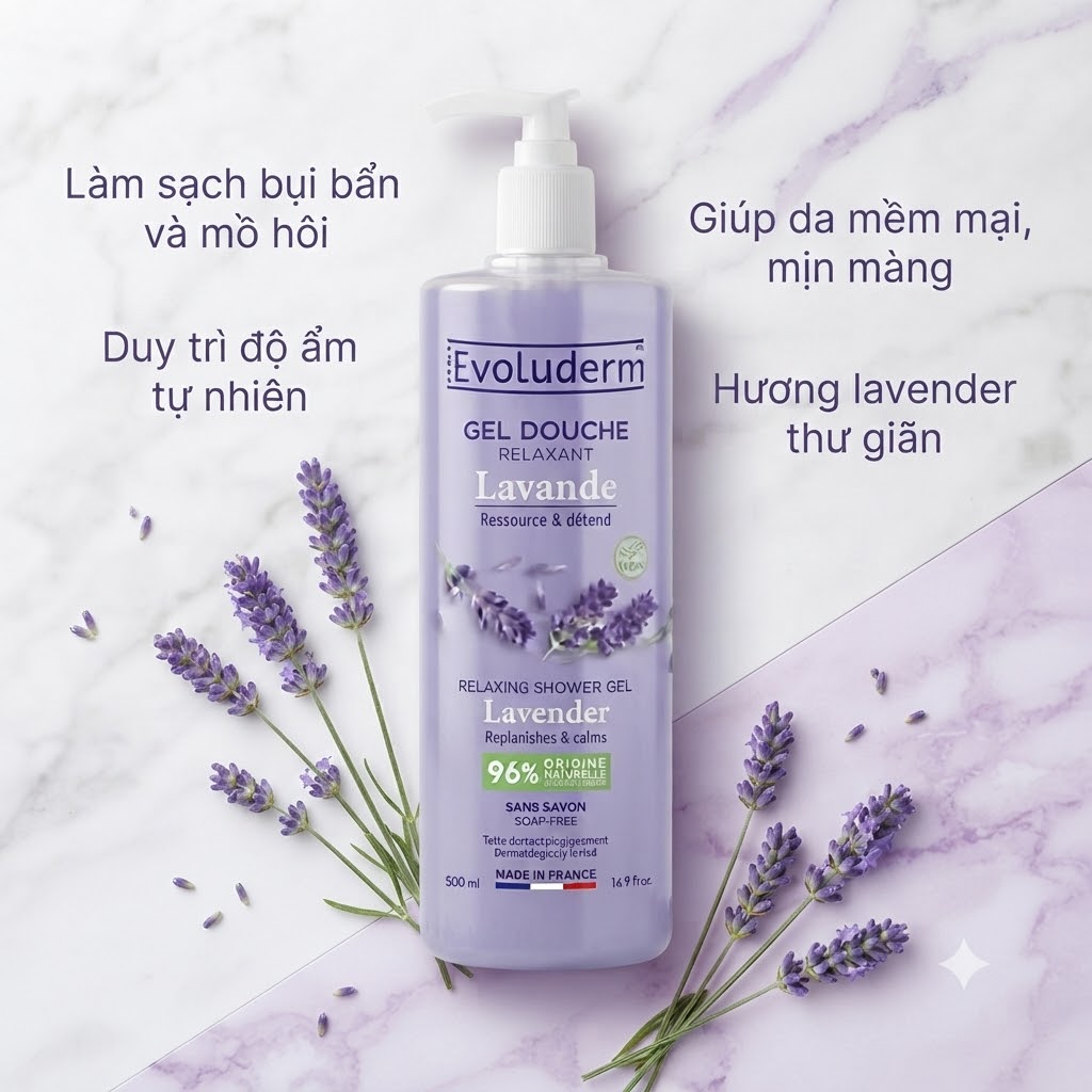 Gel tắm dưỡng da tinh chất Lavender Evoluderm 500ml_thumbnail_4