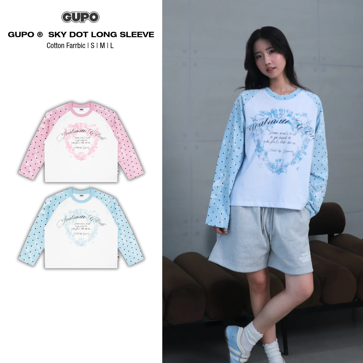 Áo Thun Tay Dài Raglan GUPO Sky Dot Chấm Bi Cotton Form Boxy Local Brand - ATD06