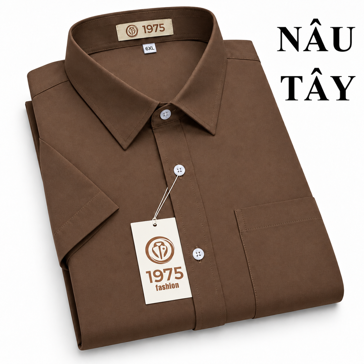 ÁO SƠ MI NÂU TÂY NGẮN TRƠN
