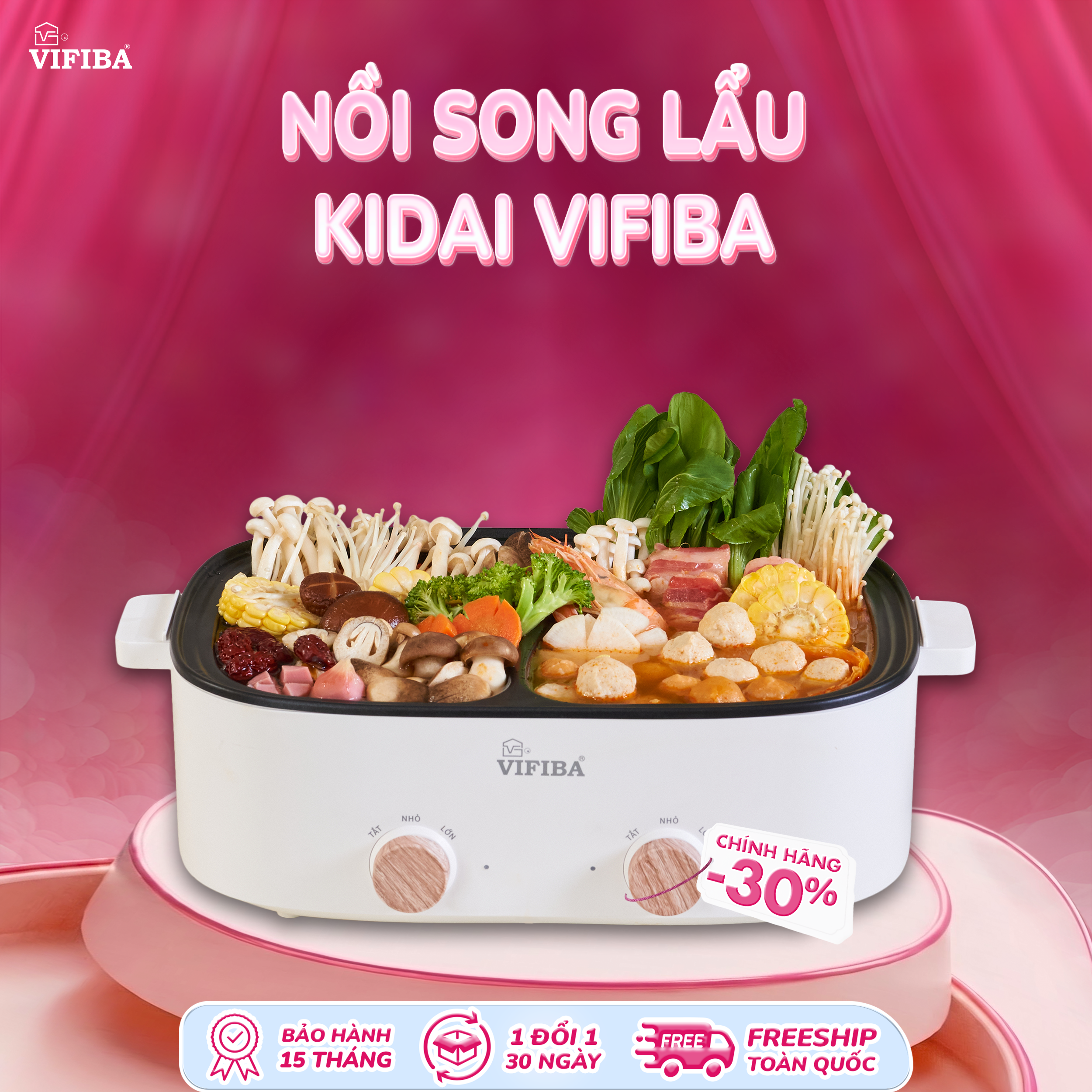 Nồi Lẩu 2 Ngăn Kidai Vifiba - Song Lẩu 