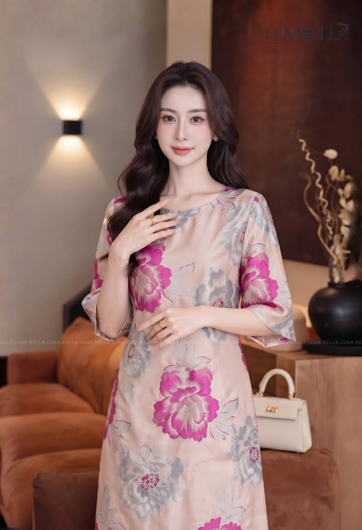 Váy suông dài tay lửng CALISTA màu HỒNG_thumbnail_2