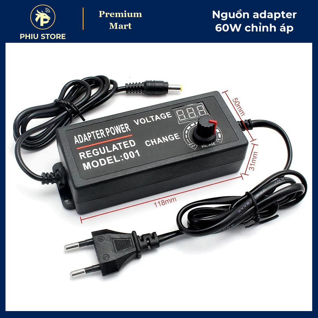 Bộ Nguồn Adapter 60W 5A Chỉnh Điện Áp 3–12V Có Màn Hình LED - Chạy Động Cơ Mini, Dải Đèn LED, Router - PHIU STORE_thumbnail_1