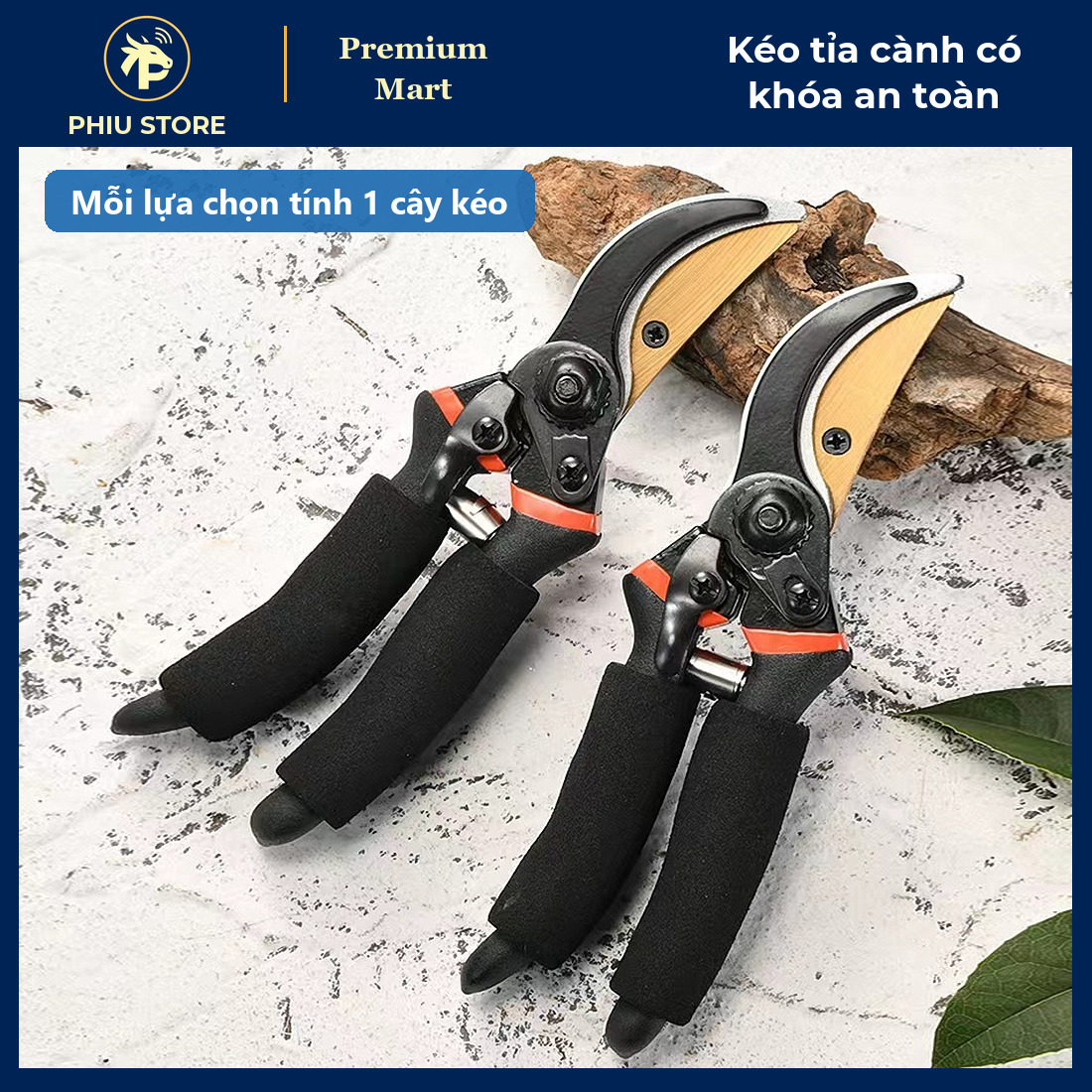 Kéo Cắt Tỉa Cành Kèm Găng Tay Và Cưa Gỗ Nhỏ, Có Khóa An Toàn, Lưỡi Thép SK5 - Chọn Kéo Lẻ Hoặc Bộ - PHIU STORE