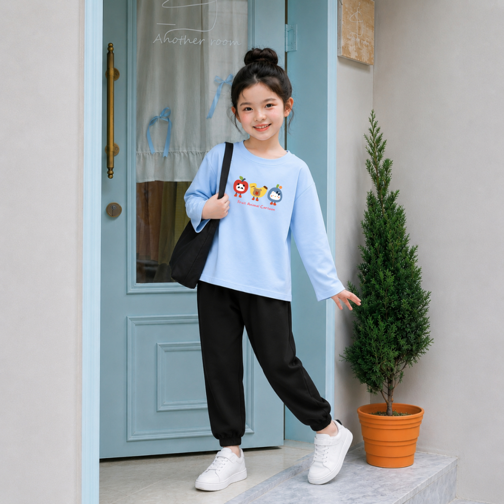 Set bộ Thu - Đông chất liệu cotton bé gái hình 3 loại quả Fruit Animal Cartoon  - Loza Kids BW001_thumbnail_3