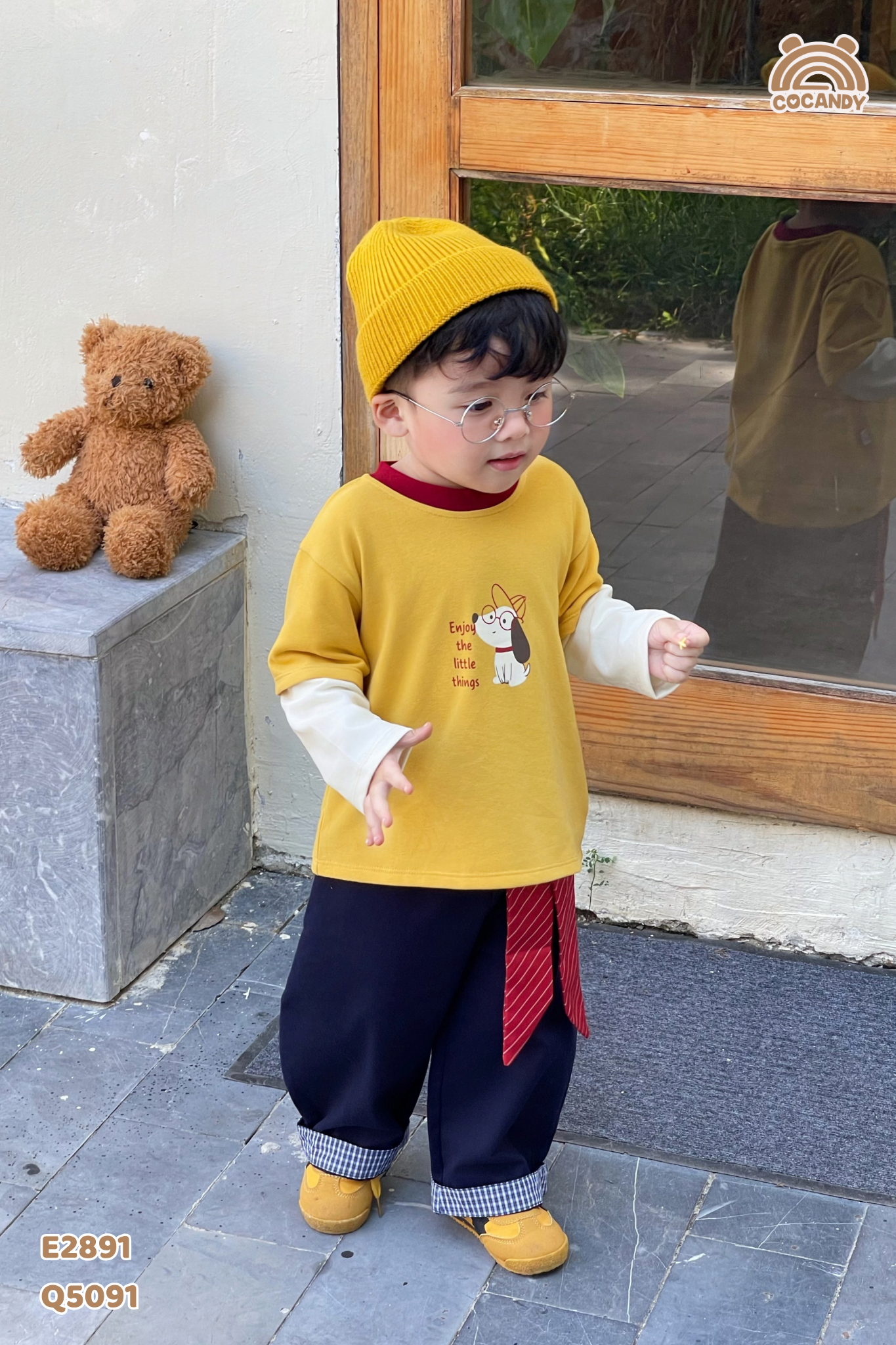 Áo dài VÀNG phối tay be hình cún_thumbnail_9