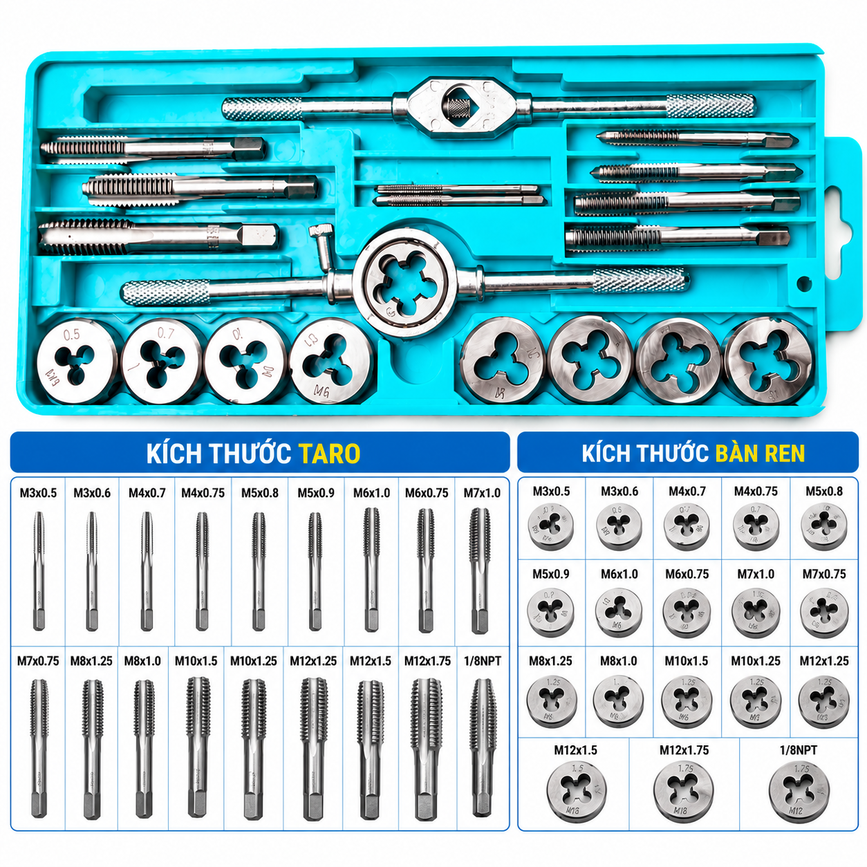 Bộ Mũi Taro Tạo Ren Sắt Thép Đa Năng từ M3 đến M12, Bộ tạo ren 20, 40 chi tiết, bộ taro hợp kim siêu cứng_thumbnail_2