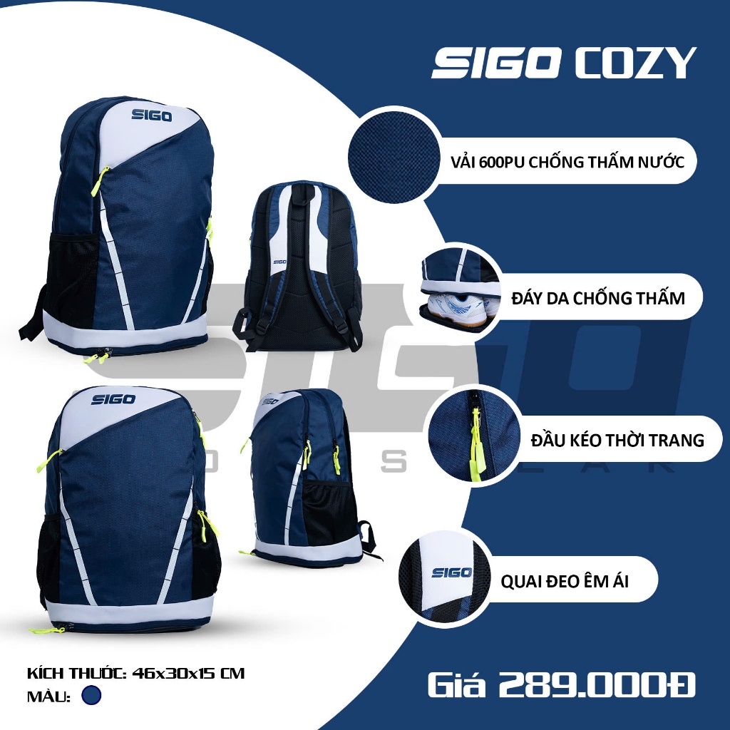 Balo Thể Thao Sigo Cozy Có Ngăn Đựng Giày Chống Thấm Nước Nhẹ Thể Thao Đương Đại