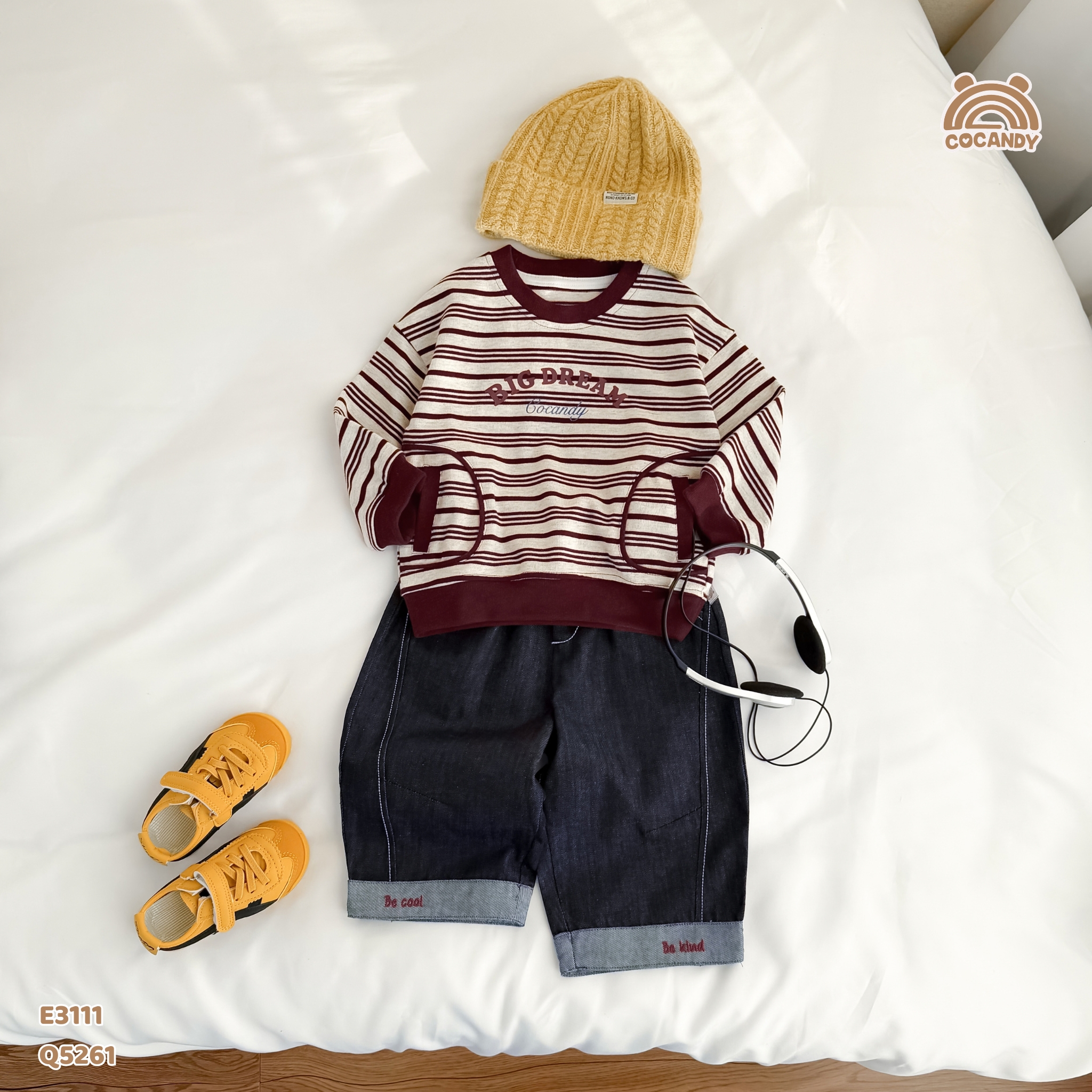 Áo dài kẻ ĐỎ sweater túi ốp sườn