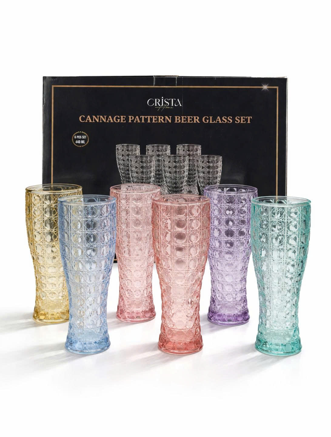 Set 6 ly bia thủy tinh vân pha lê nổi 440ml Crista Home