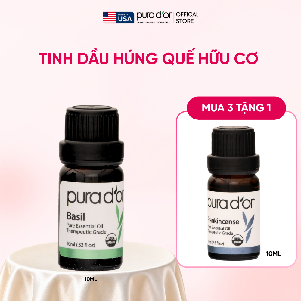 Tinh Dầu Húng Quế Hữu Cơ Pura D'or Therapeutic Grade Basil Essential Oil 10ml