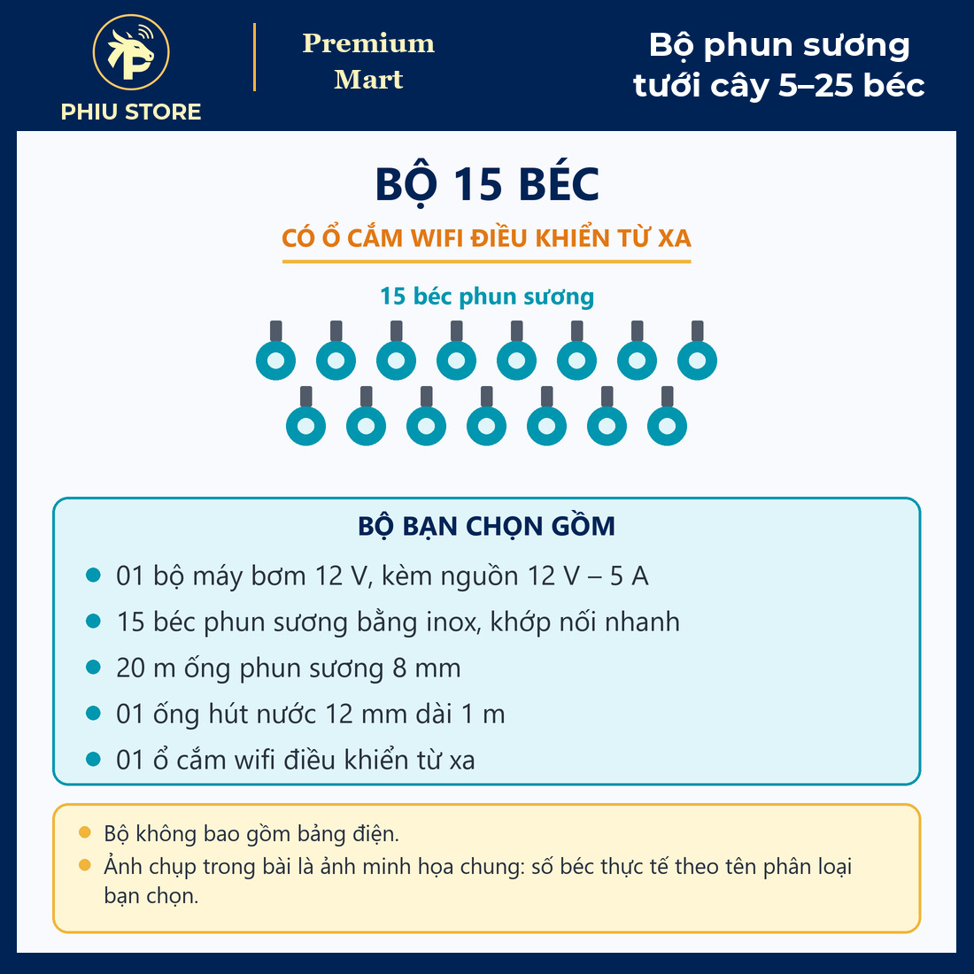 Bộ Phun Sương Làm Mát Tưới Cây Bơm 12V 5–25 Béc Inox, Có Bản Ổ Cắm Wifi Điều Khiển Từ Xa Hẹn Giờ - PHIU STORE_thumbnail_12