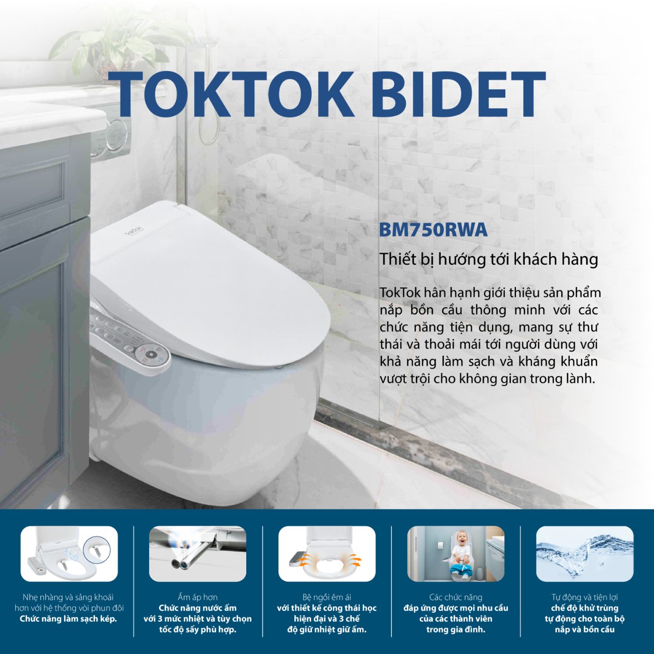 Thuê nắp bồn cầu điện tử TokTok TB-750 (giá/tháng)