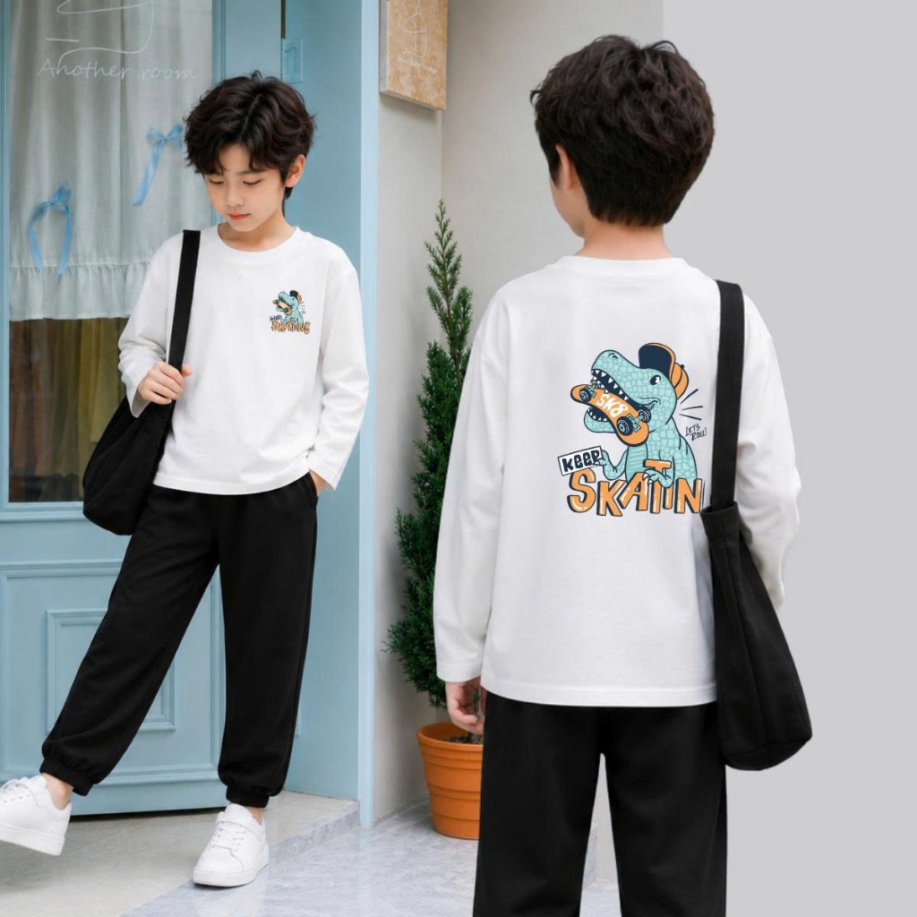 Set bộ Thu - Đông chất liệu cotton bé trai hình Khủng Long Skatin 2 mặt - Loza Kids BW721_thumbnail_0