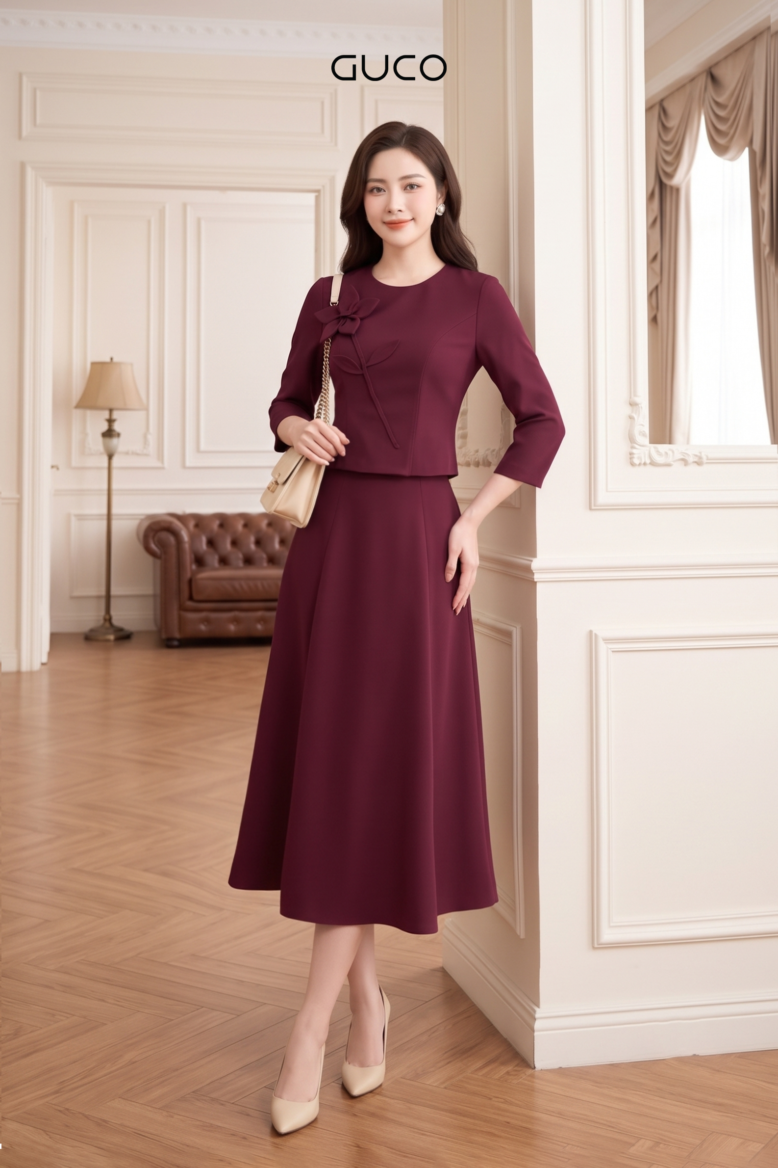Chân Váy Xòe Đỏ Đô Dáng Dài - CV297