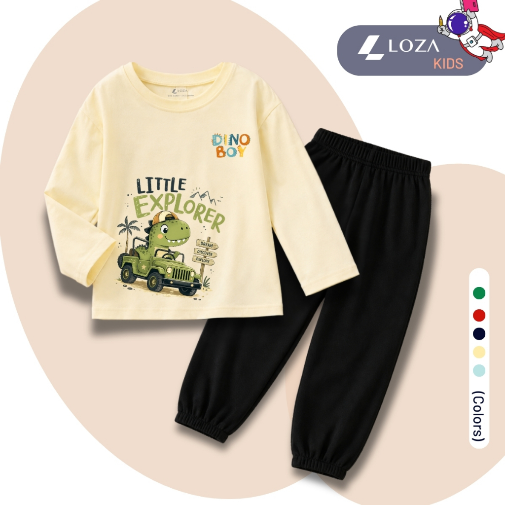 Set bộ Thu - Đông chất liệu cotton bé trai hình Khủng long lái xe - Loza Kids BW743_thumbnail_1