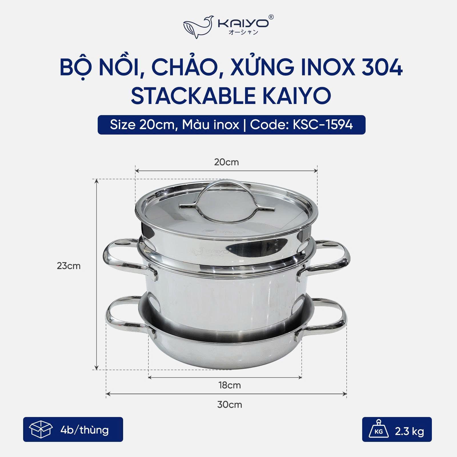 BỘ NỒI, CHẢO, XỬNG INOX 304 STACKABLE KAIYO SIZE 20CM_thumbnail_17