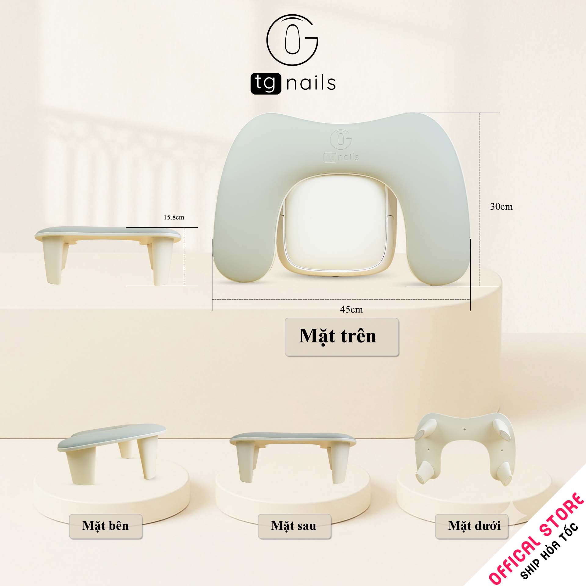 Kệ kê tay làm nail, model: U1, khung nhựa ABS, nhồi đệm bọc giả da PU, kích thước: (300*450*158)mm. Nhãn hiệu: TG Nails, mới 100%_thumbnail_1