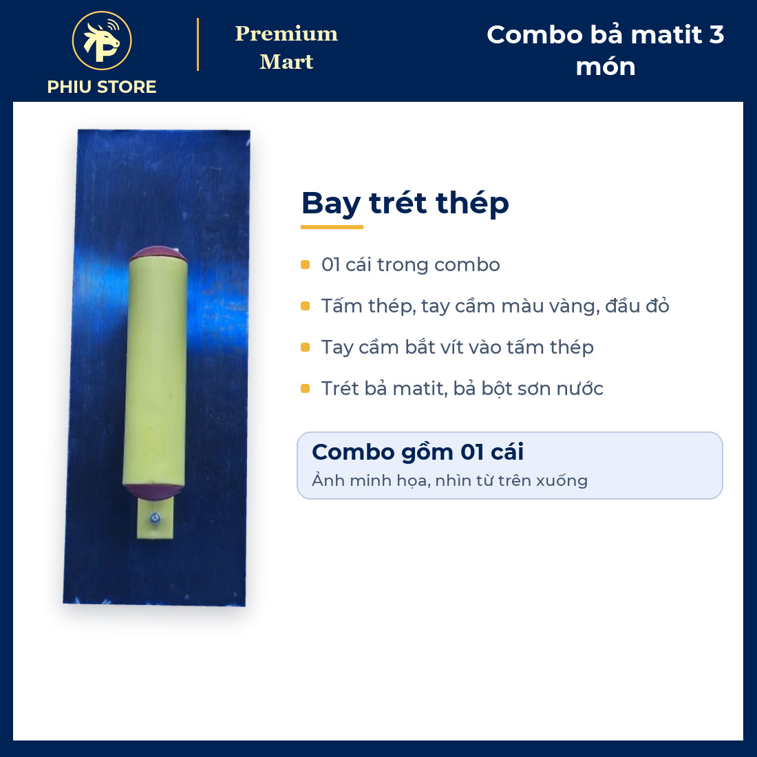 Combo Bả Matit 3 Món: 2 Dao Trét Cao Su Đen, Bay Trét Thép, Dao Thép 19 cm - Trét Bột, Trám Bề Mặt - PHIU STORE_thumbnail_4