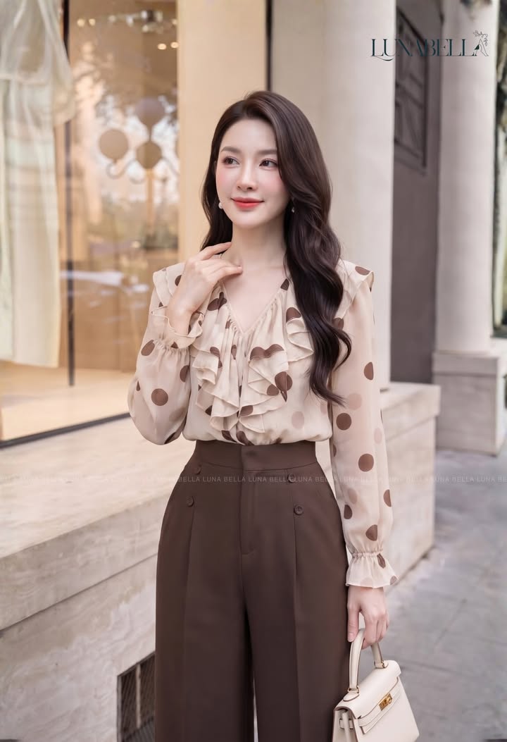Áo sơ mi chấm bi ELVARA màu KEM_thumbnail_2
