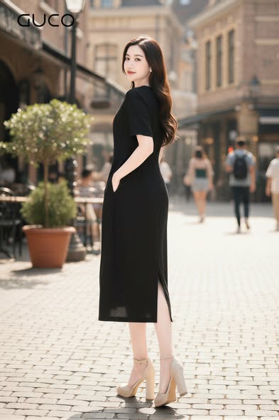 GUCO Đầm Suông Đen Thêu Hoa Đỏ Thanh Lịch - 5116_thumbnail_2