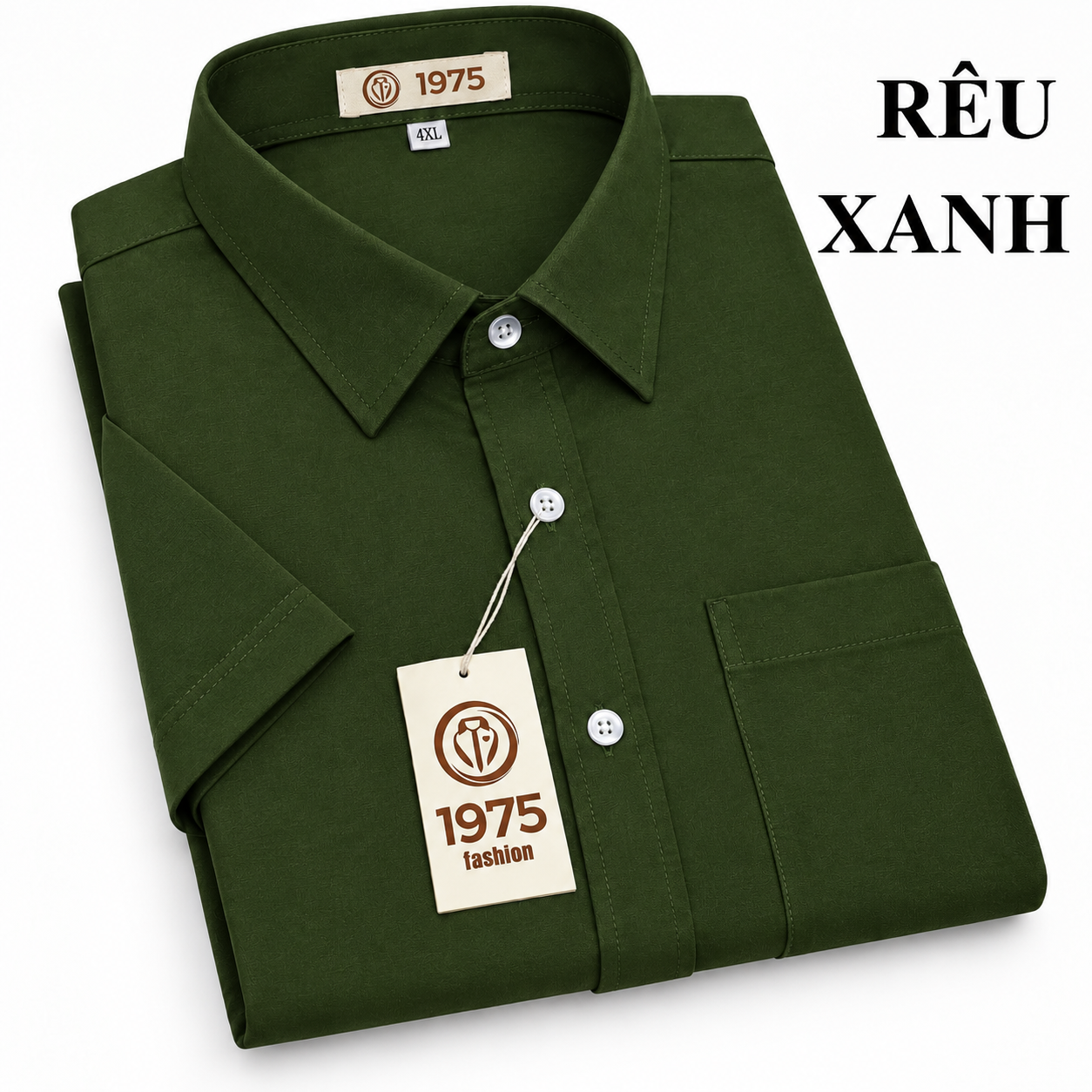 ÁO SƠ MI RÊU XANH NGẮN TRƠN
