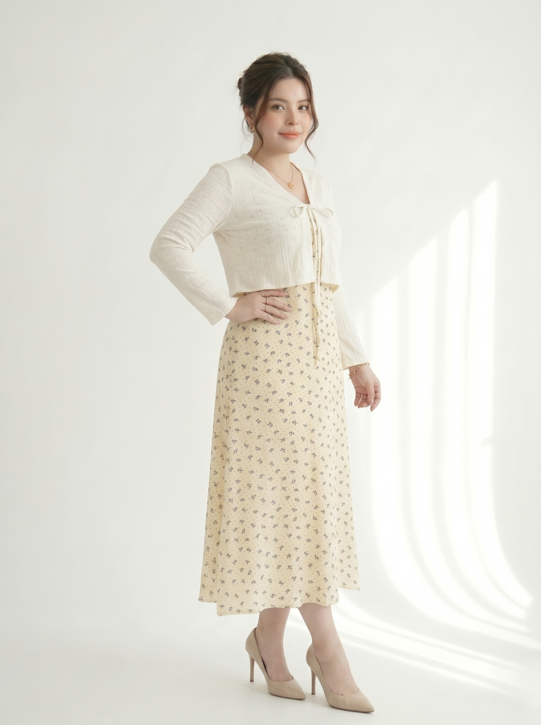 Plus-Size Floral Chiffon Dress and Jacket Set V-SET014