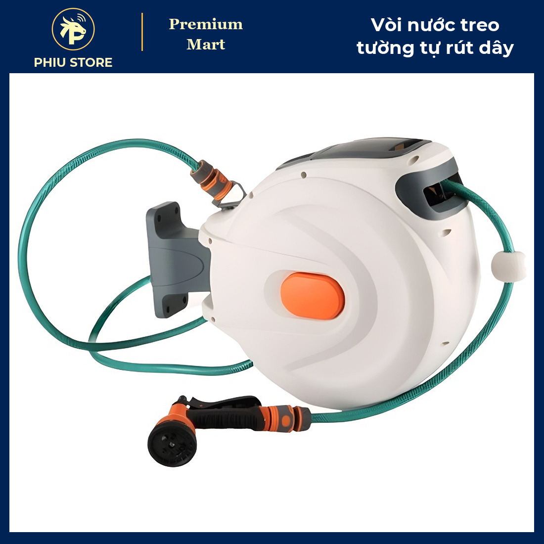 Bộ Vòi Nước Treo Tường Tự Động Rút Dây Ống To 16 mm, Bản 10 m Và 20 m - Tưới Cây, Rửa Xe, Xịt Sân - PHIU STORE