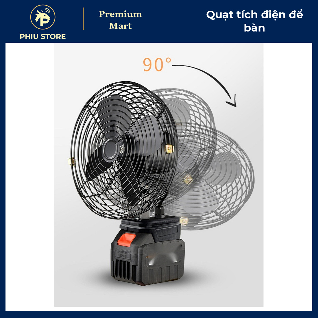 Quạt Tích Điện Để Bàn Lồng Sắt 8 Inch 35W, Pin Sạc 5 Cell, 2 Tốc Độ Gió - Dùng Khi Cúp Điện, Cắm Trại - PHIU STORE_thumbnail_2