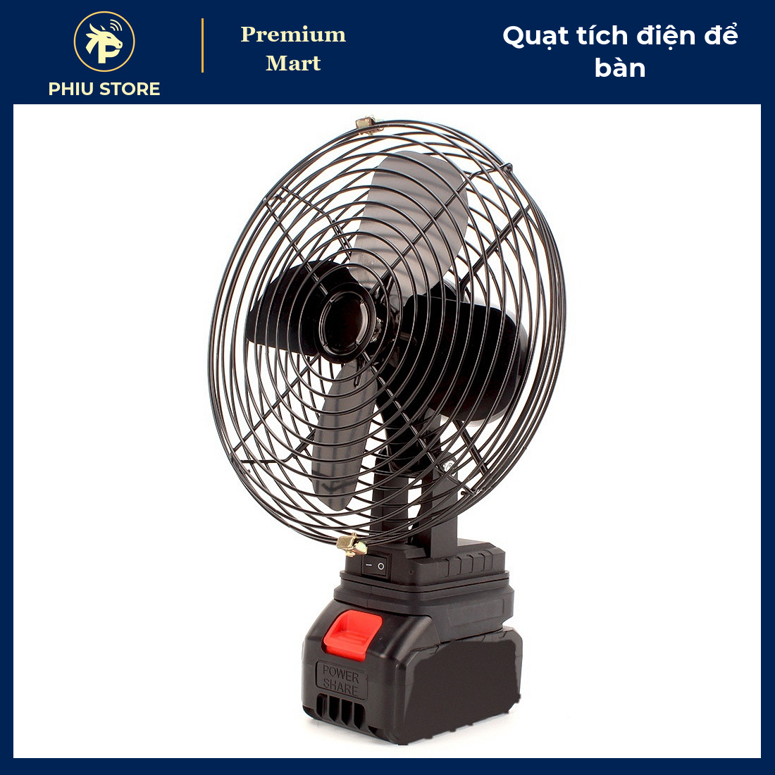 Quạt Tích Điện Để Bàn Lồng Sắt 8 Inch 35W, Pin Sạc 5 Cell, 2 Tốc Độ Gió - Dùng Khi Cúp Điện, Cắm Trại - PHIU STORE_thumbnail_4