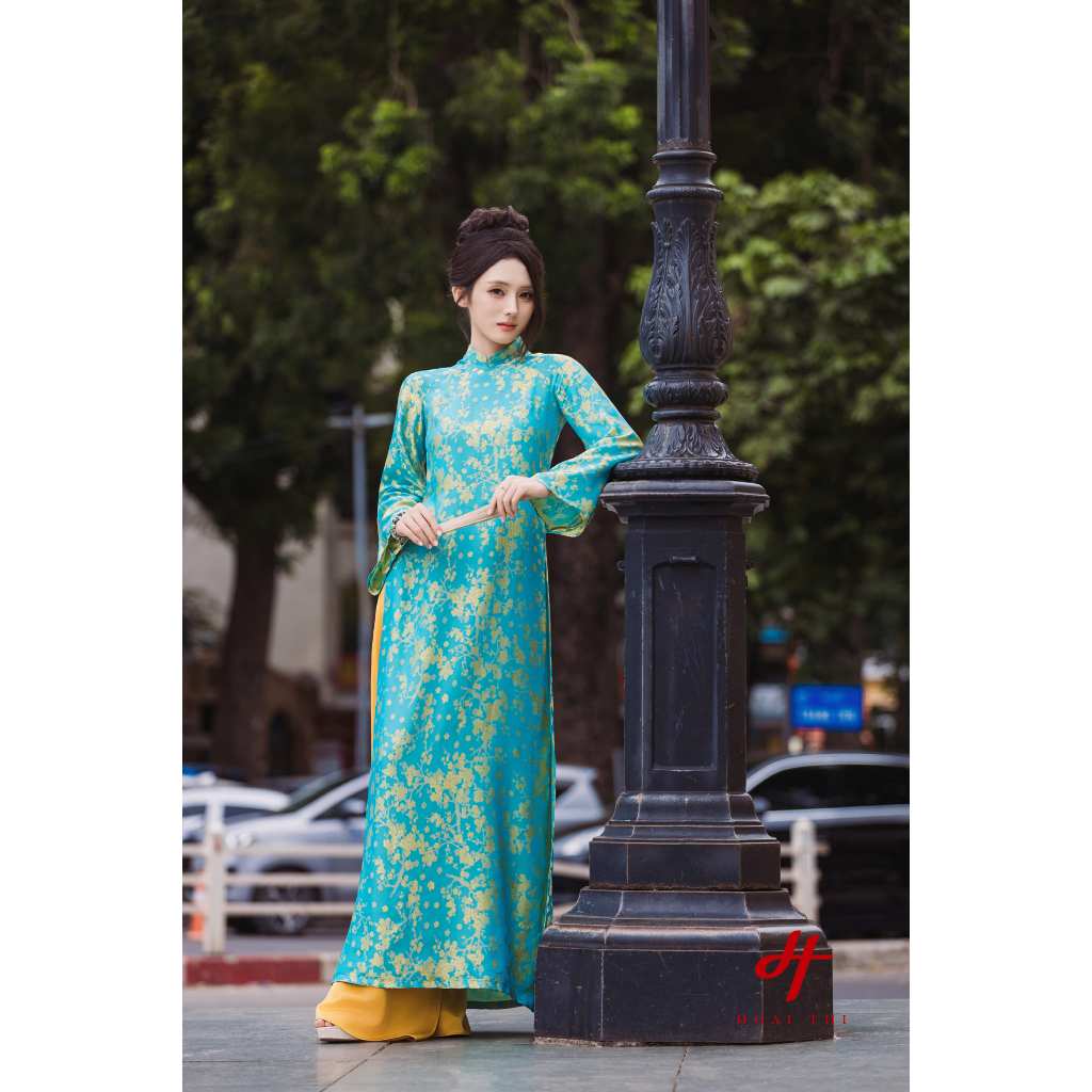 Áo dài cách tân Phượng Cẩm Bích Chất lụa gấm, họa tiết tinh tế, màu sắc nổi bật, tôn da | Hoài Thị - BST Sắc_thumbnail_4