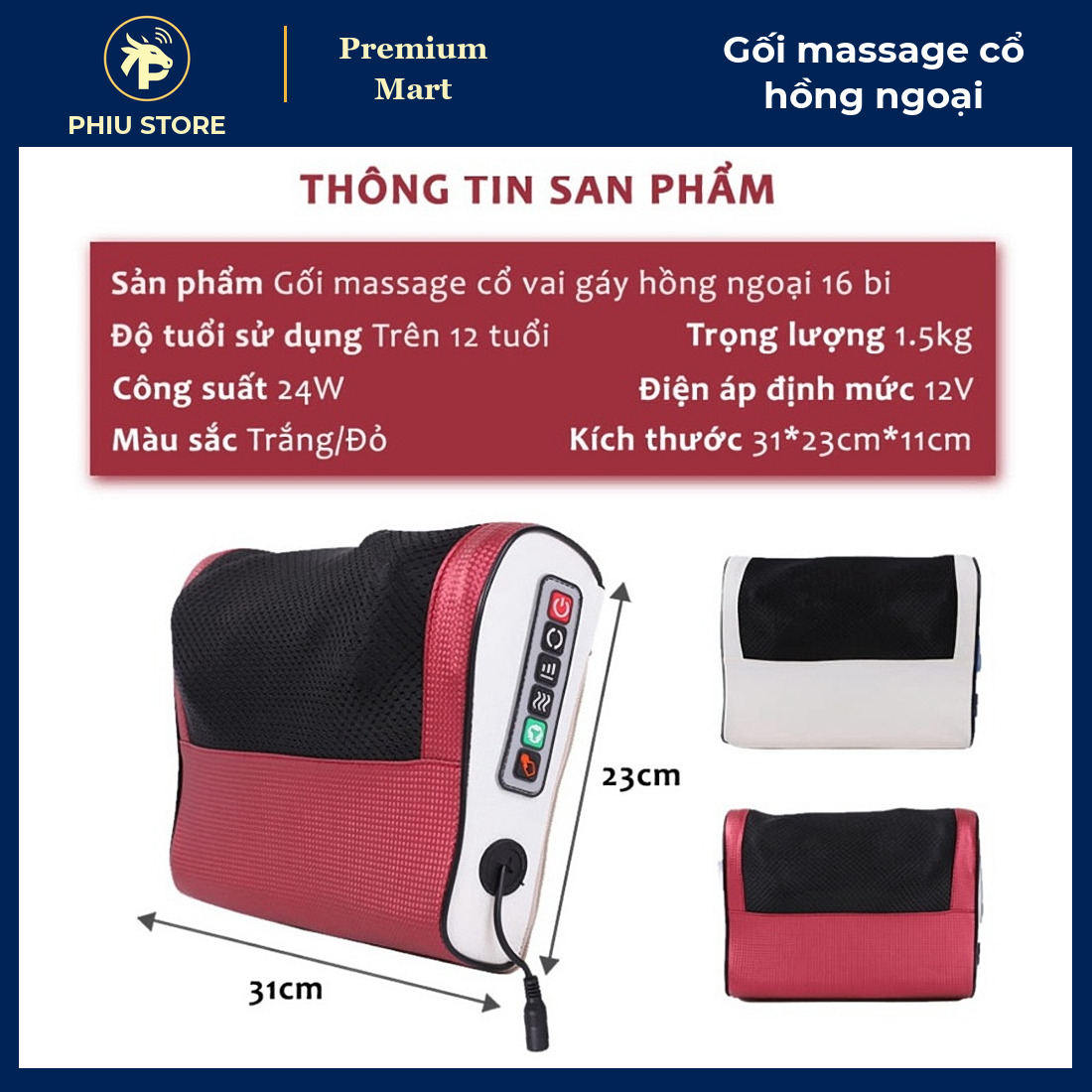 Gối Massage Hồng Ngoại Cổ Vai Gáy 16 Bi, 20 Bi - Mát Xa Cổ Vai Lưng Chân Tay, Có Chế Độ Nhiệt - PHIU STORE_thumbnail_4