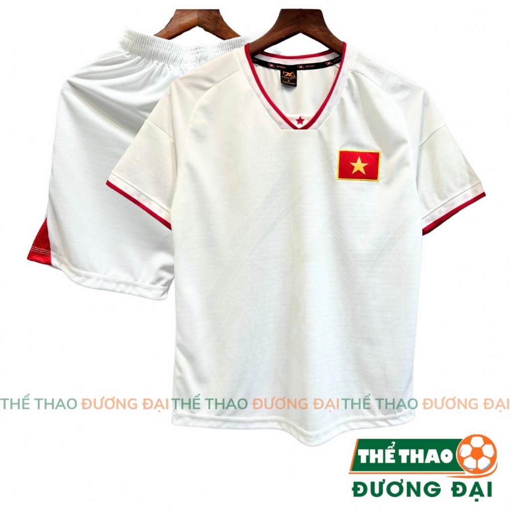 Quần Áo Bóng Đá ĐT Việt Nam HD Trắng Thun Mè S-COMF Thoáng Khí Thể Thao Đương Đại