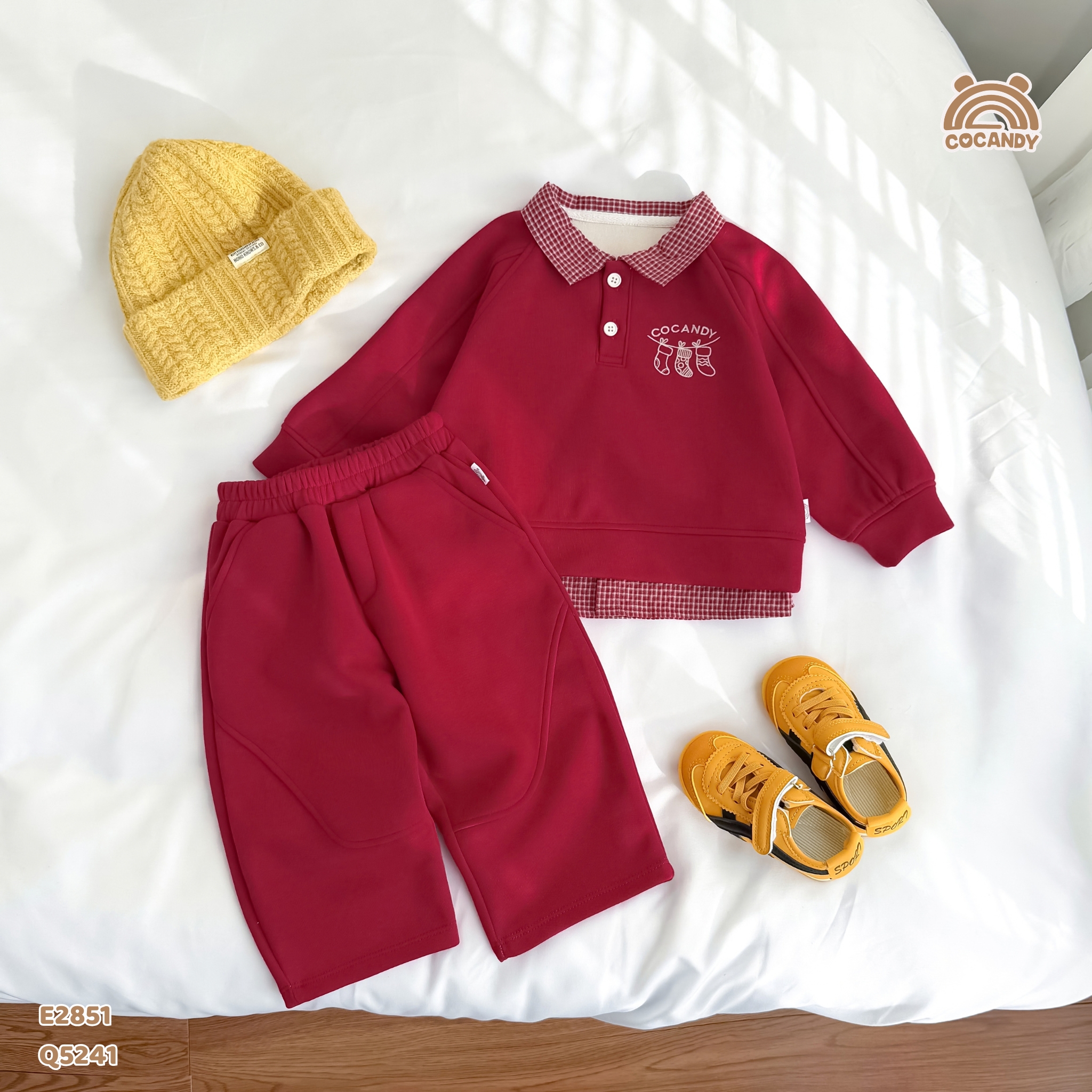Quần dài nỉ ĐỎ ống bom chạy viền chỉ
