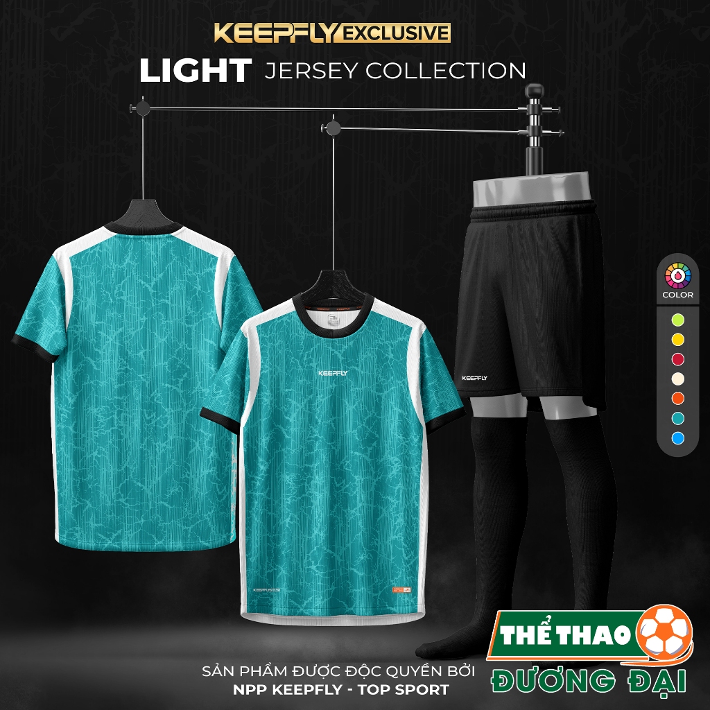 Quần Áo Bóng Đá Thiết Kế Keepfly Light Xanh Lý Thun Mè 6D Thoáng Khí Thể Thao Đương Đại