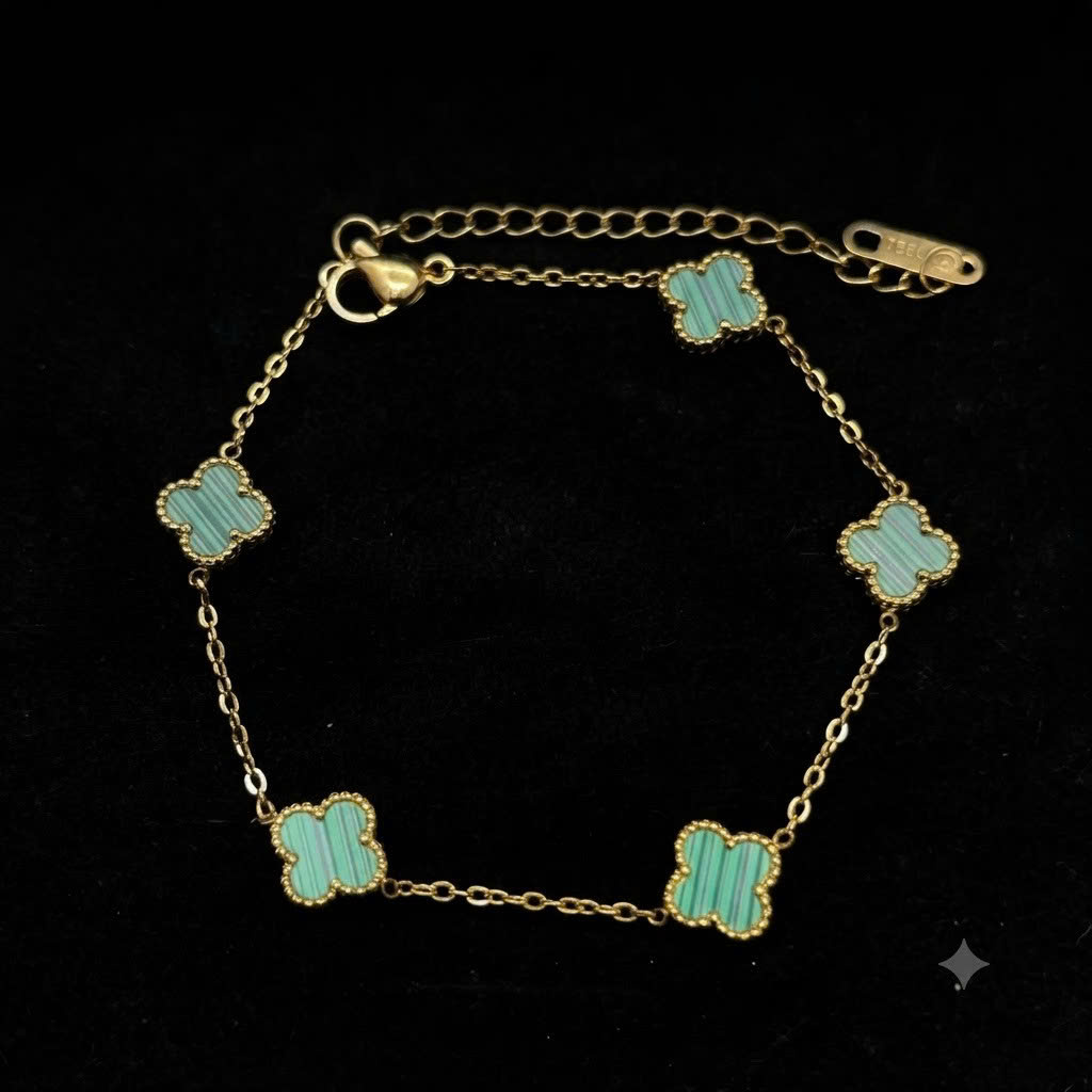 Vòng tay van cleef đá xanh trơn màu vàng_thumbnail_2