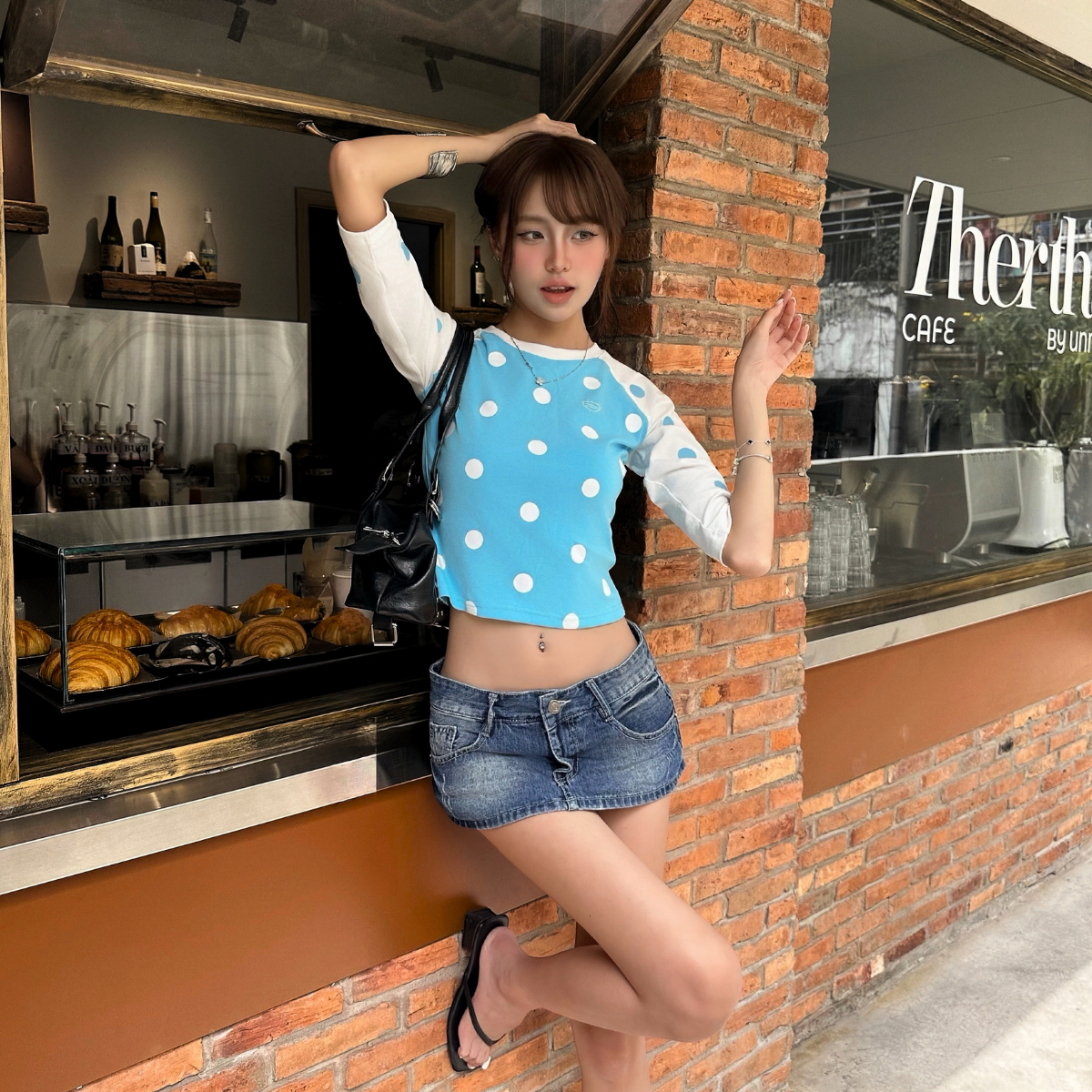Áo Raglan Tay Lửng GUPO Milky Dot Form Ôm Vừa Thun Cotton Borip Co Giãn Chấm Bi Phối Màu - ATL01_thumbnail_3