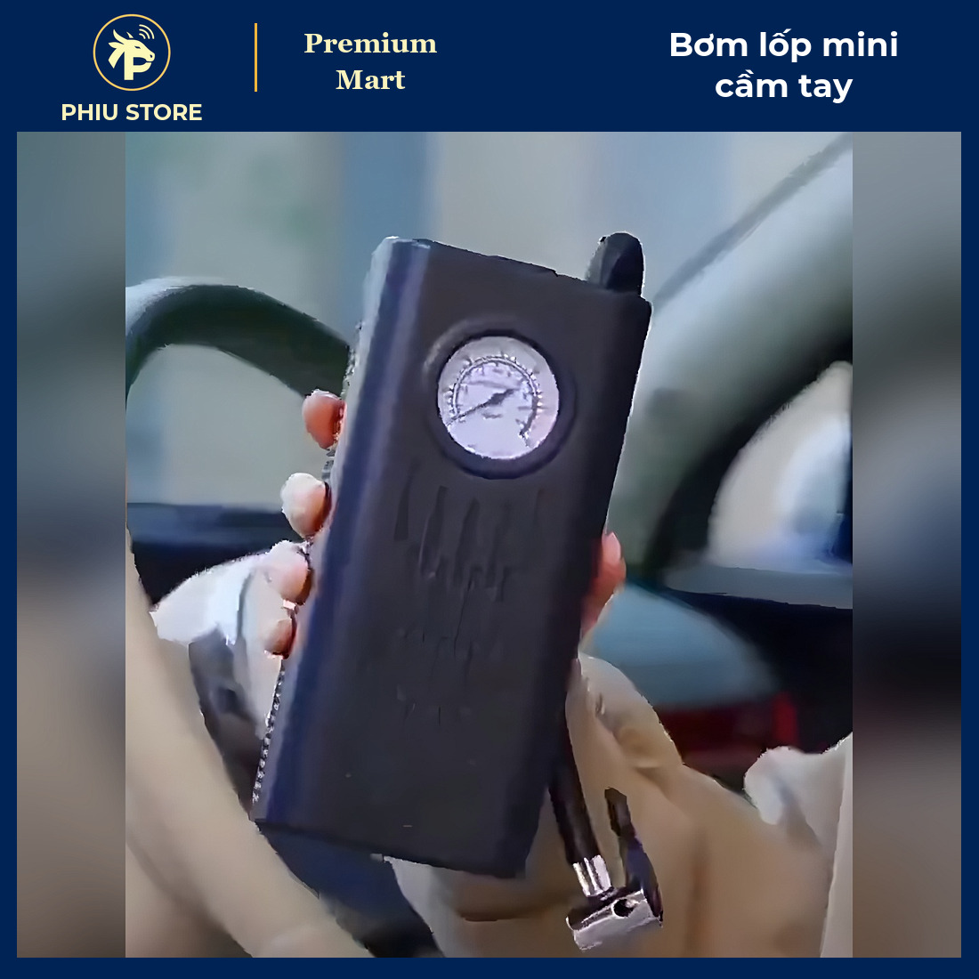 Máy Bơm Lốp Mini Cầm Tay Dùng Pin Sạc Có Đồng Hồ Kim - Bơm Hơi Ô Tô, Xe Máy, Xe Đạp, Xe Điện, Bóng - PHIU STORE_thumbnail_2