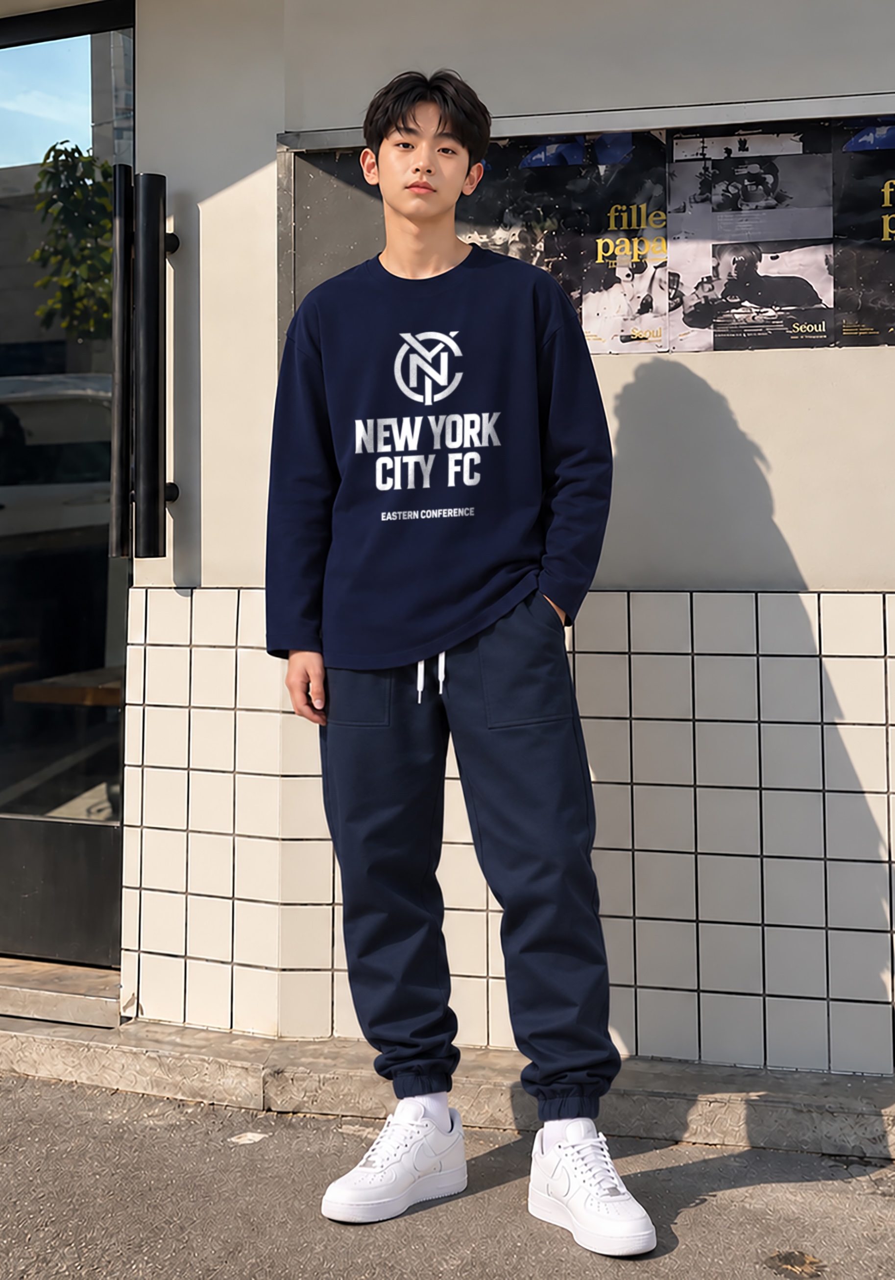Áo phông dài tay xanh navy in chữ New York City FC