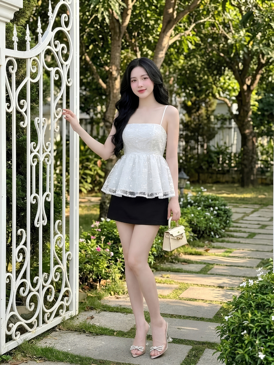 M43 - Set Áo Ren Peplum và Chân Váy Cao Cấp