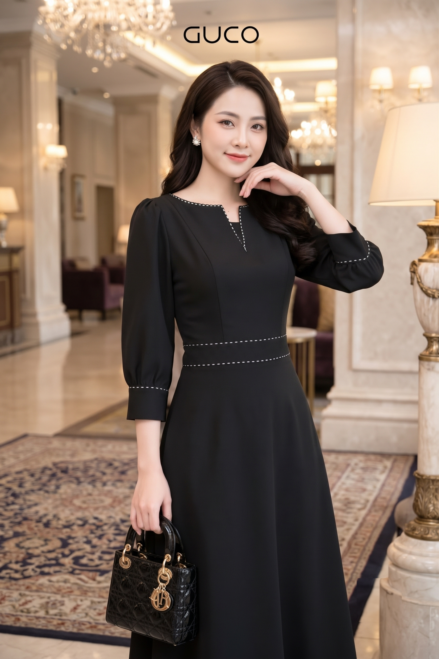 ĐẦM XÒE CỔ V THÊU VIỀN - ĐEN 4784_thumbnail_1
