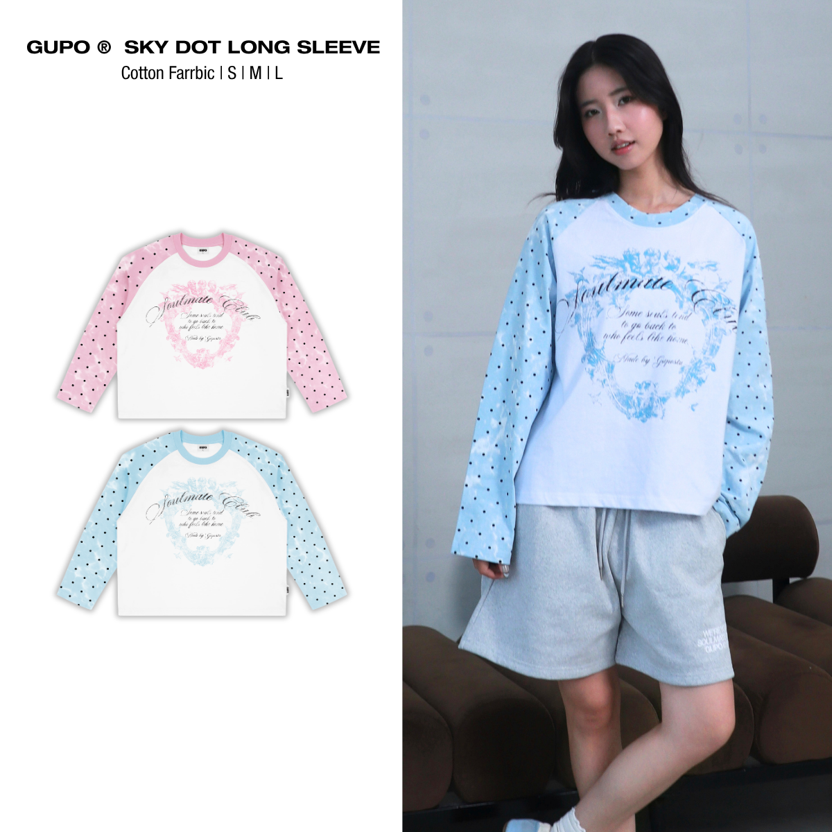 Áo Thun Tay Dài Raglan GUPO Sky Dot Chấm Bi Cotton Form Boxy Local Brand - ATD06