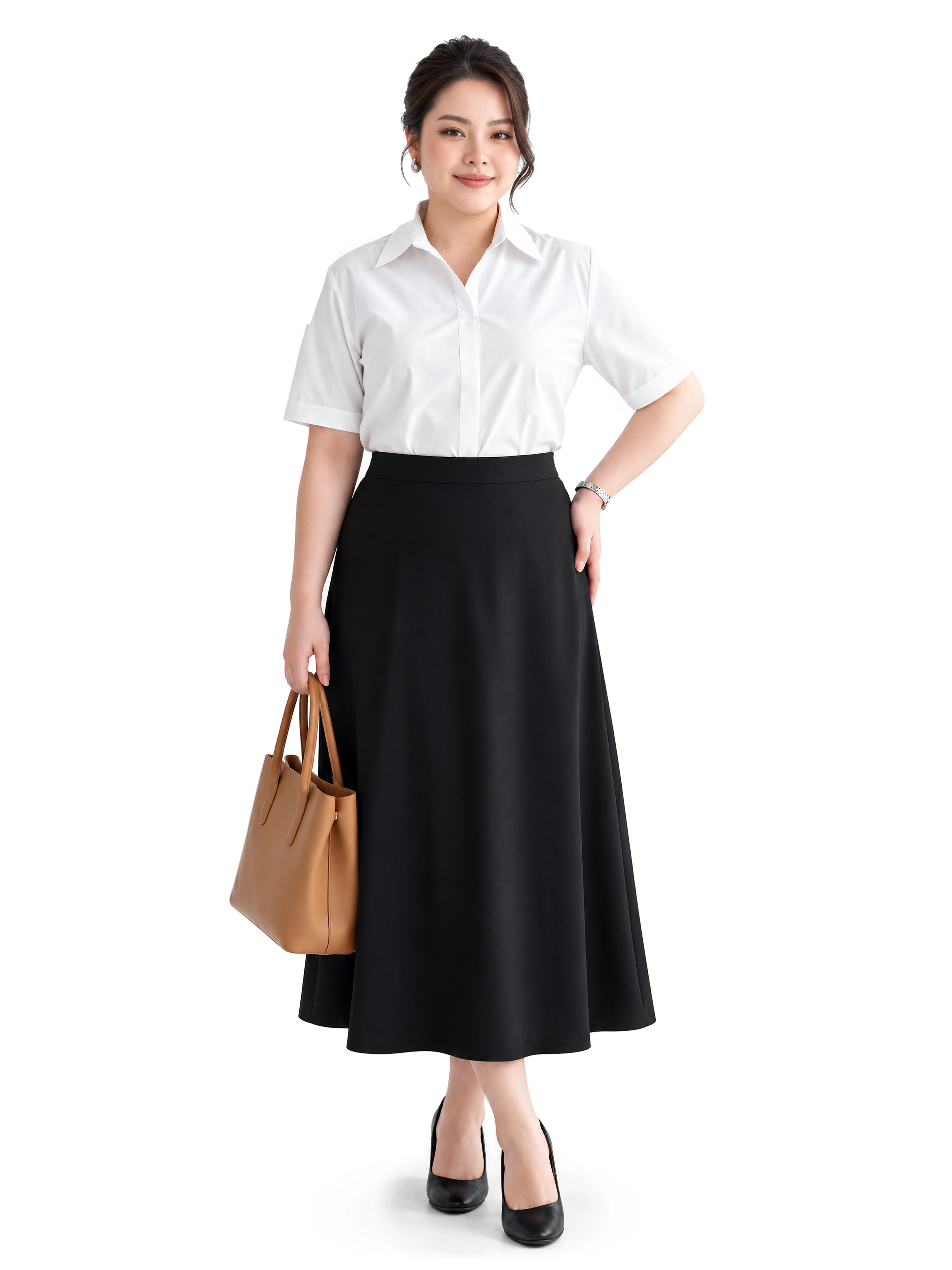 Plus-Size Black A-Line Midi Skirt CV9033