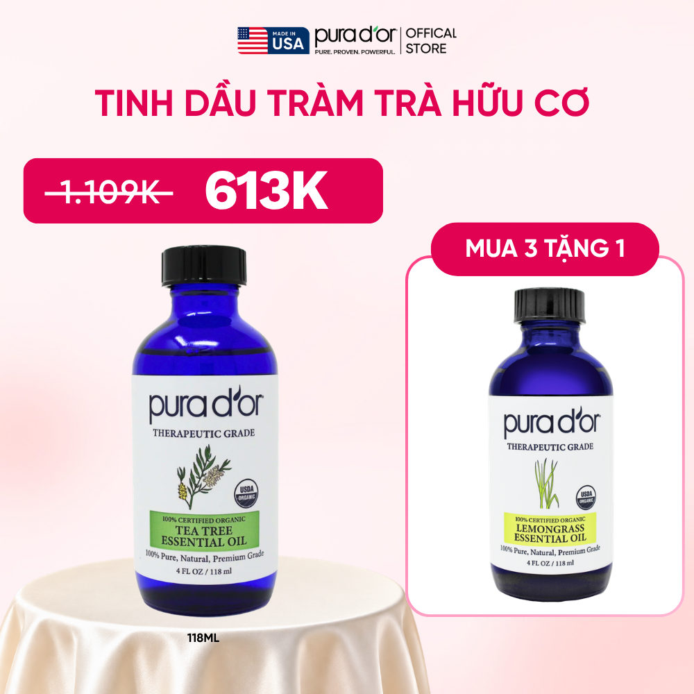 Tinh Dầu Tràm Trà Hữu Cơ Pura D'or Therapeutic Grade Tea Tree Essential Oil 118ml