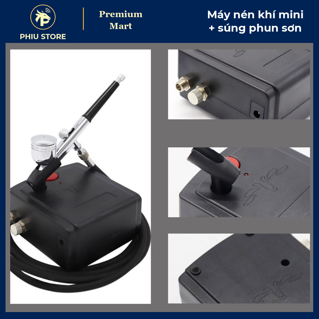 Máy Nén Khí Mini Kèm Súng Phun Sơn Airbrush Kim 0,3 mm, Lọc Nước - Phun Sơn Mô Hình, Trang Điểm, Làm Bánh - PHIU STORE_thumbnail_5