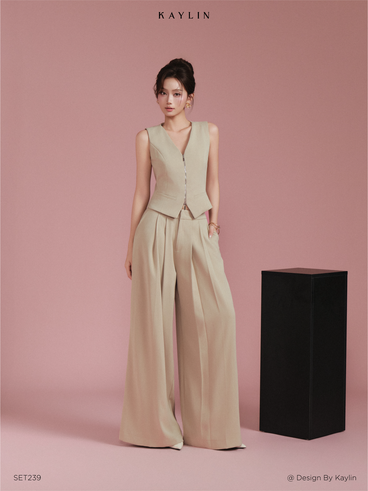 Set Ghi Lê Khóa Kéo & Quần Ống Suông Xếp Ly KAYLIN Arden Set