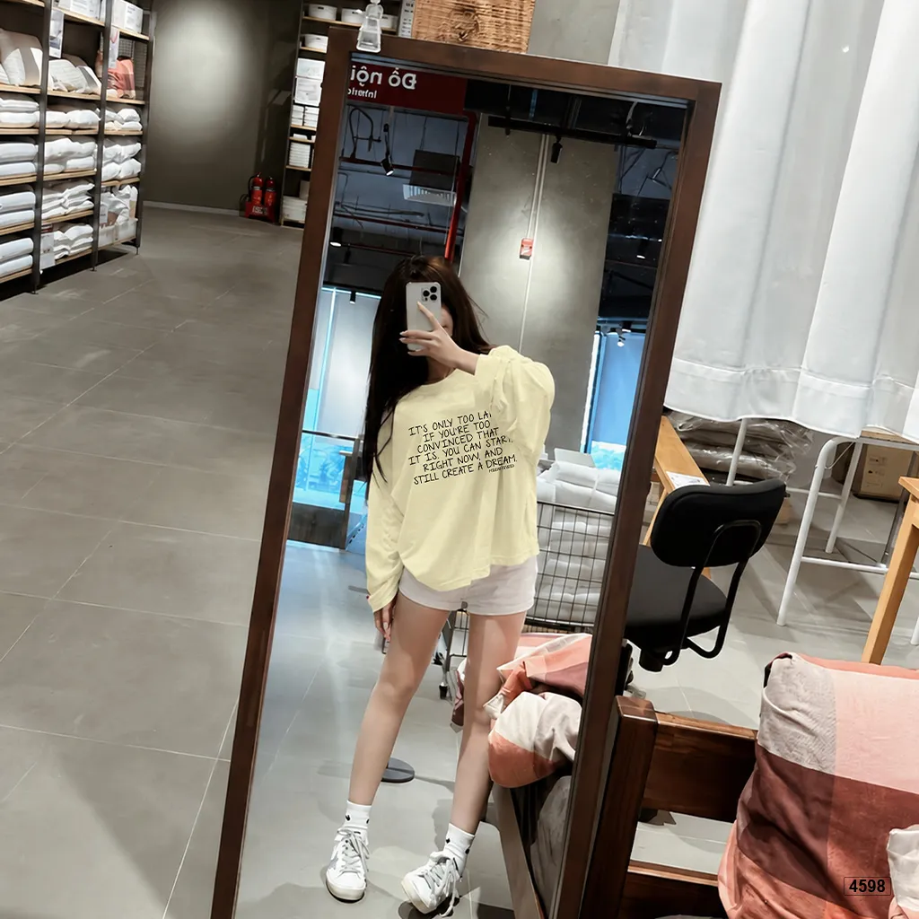 Áo thun nữ boxy tay dài chất cotton xước Miucho phong cách tối giản truyền cảm hứng 4598_thumbnail_2